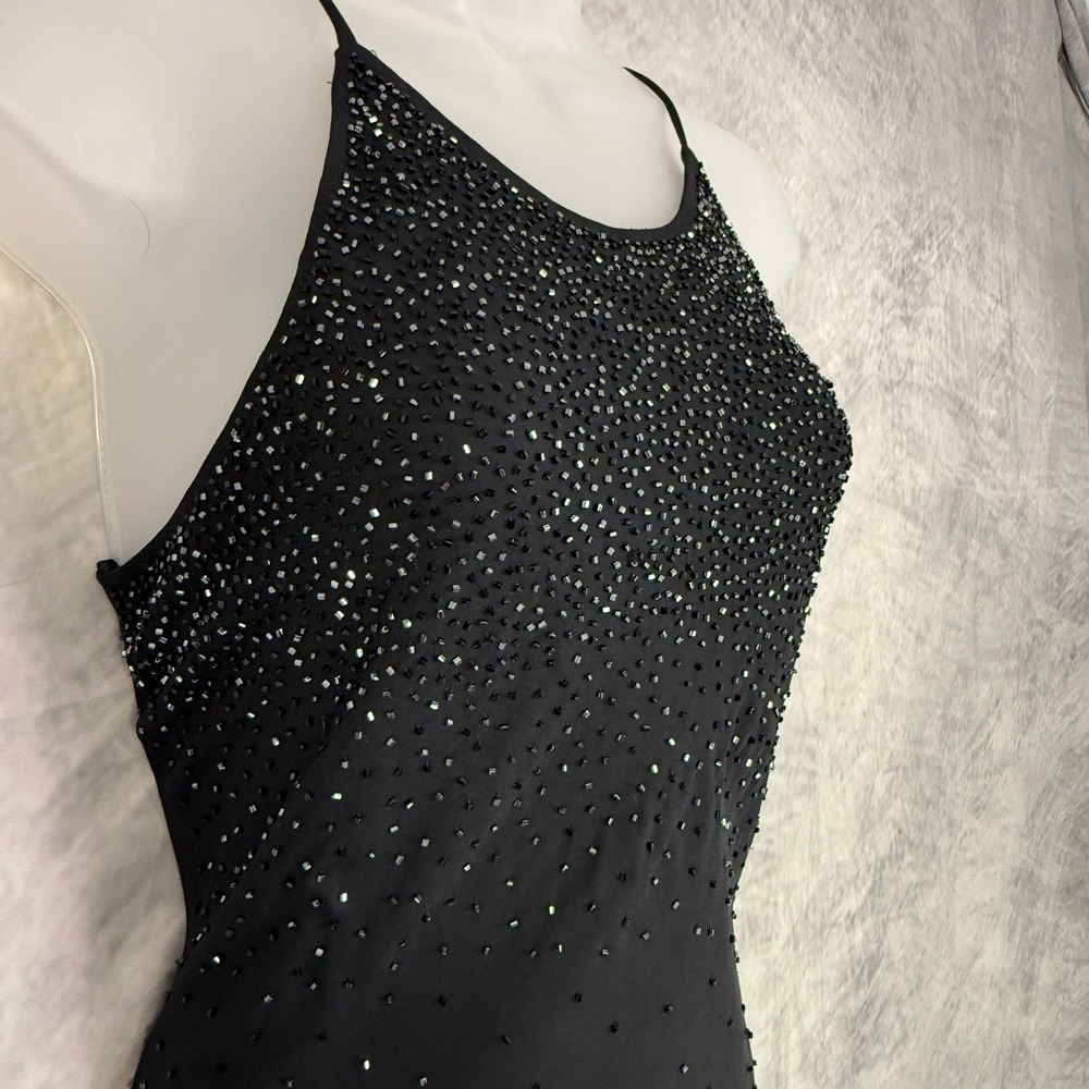 Vtg Y2K Chelsea Nites Black Beaded Dress Gown Sz 6 Glam Prom whimsigoth